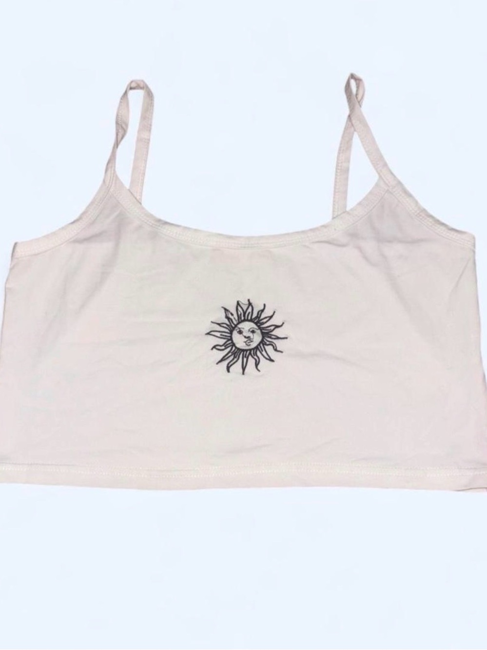ROMWE Cream Sun Embroidered Crop Cami